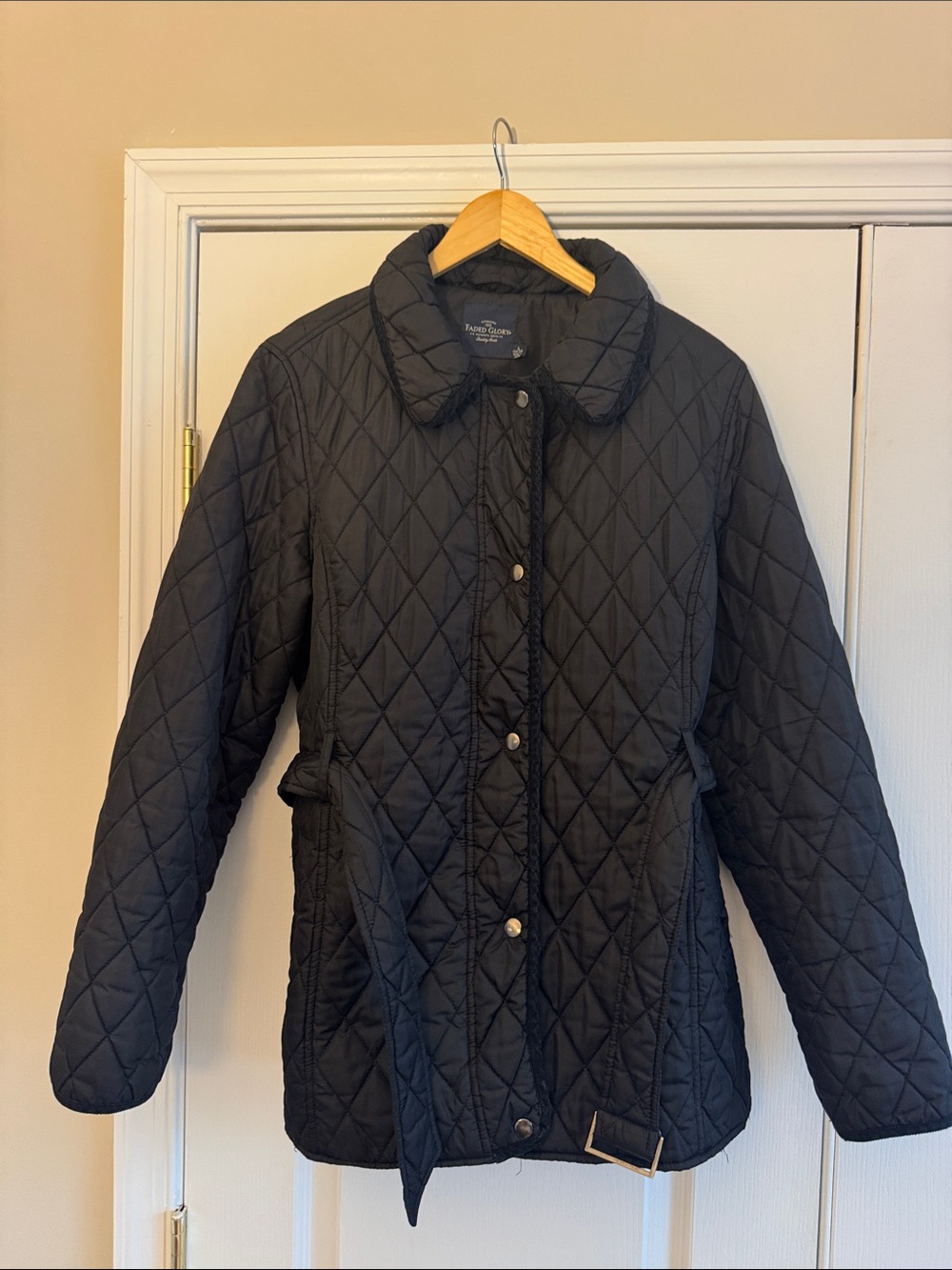 Faded Glory Black Quilted Puffer Jacket with Belt